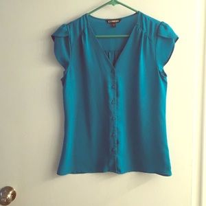Turquoise short sleeve button down top